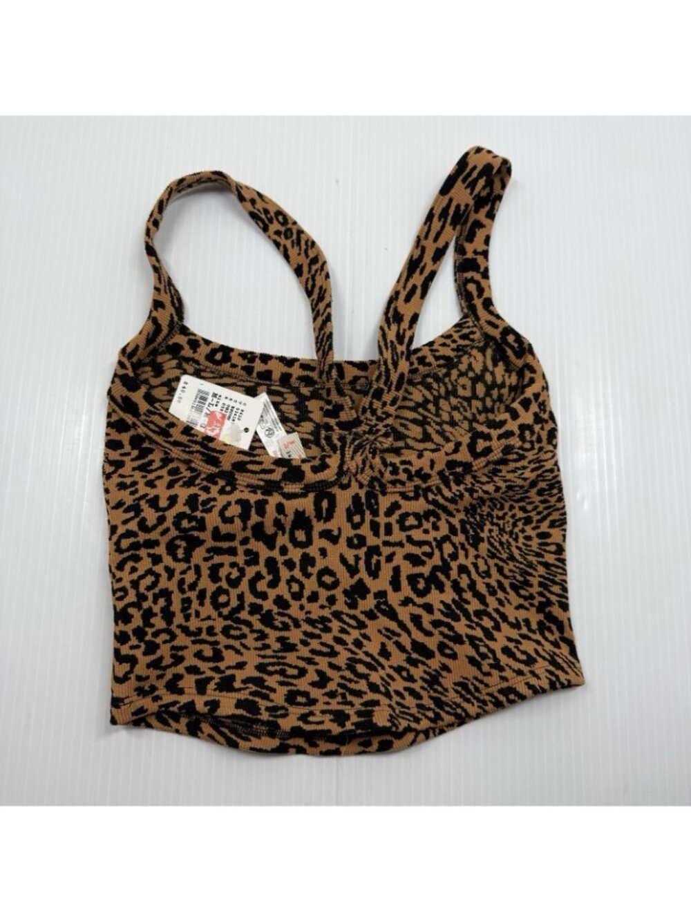 Free People Leopard Crop Tank M/L Seamless Ribbed Activewear Top - Picture 6 of 8